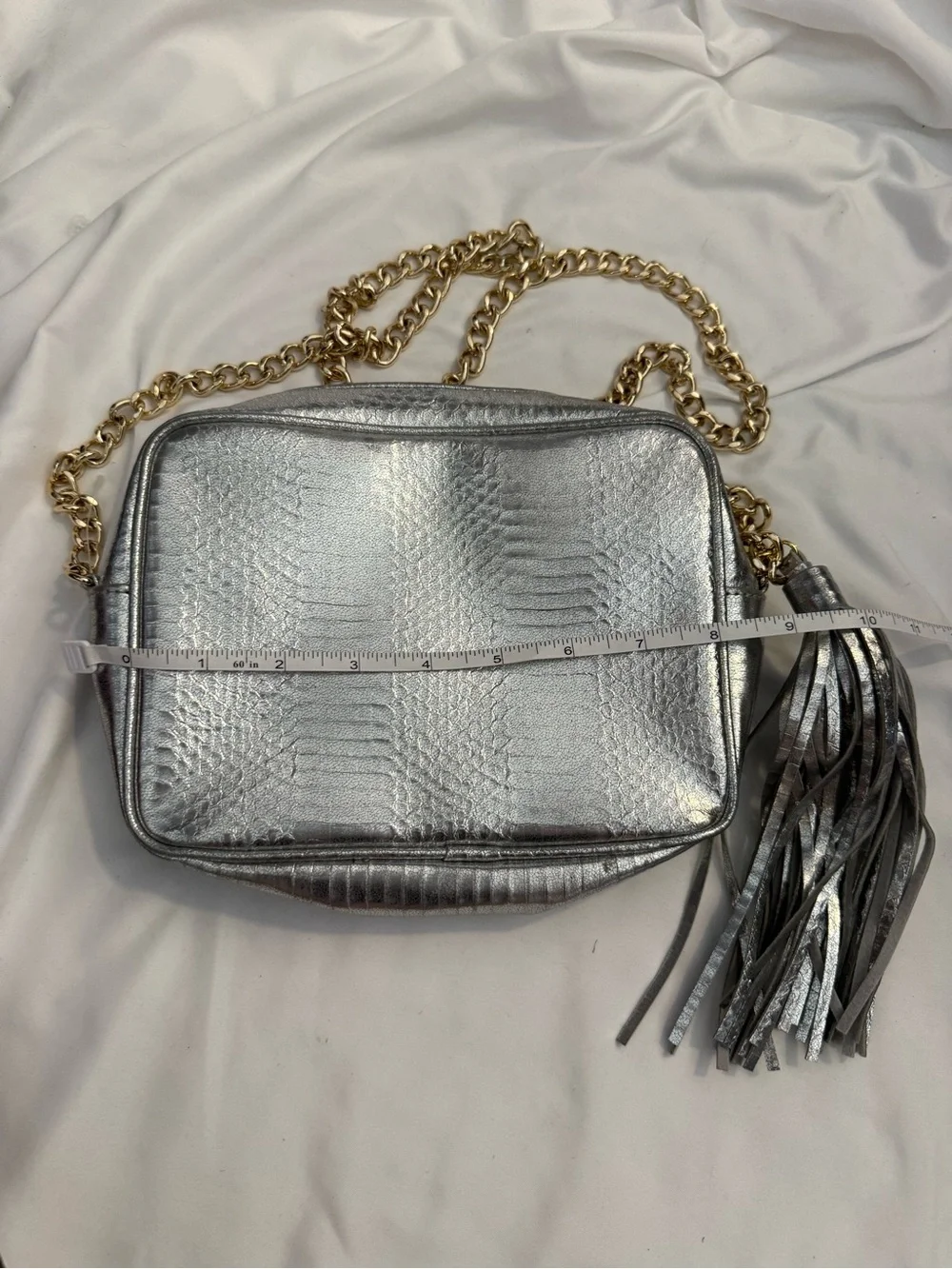 EUC Victoria's Secret Silver Snake Embossed Crossbody with Chain Strap
